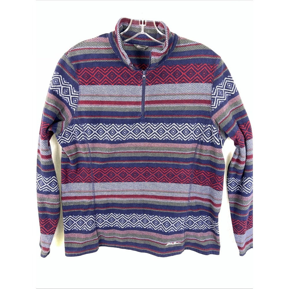 Eddie Bauer Womens Large 1/4 Zip Fleece‎ Pullover Aztec Mock Neck ❤️